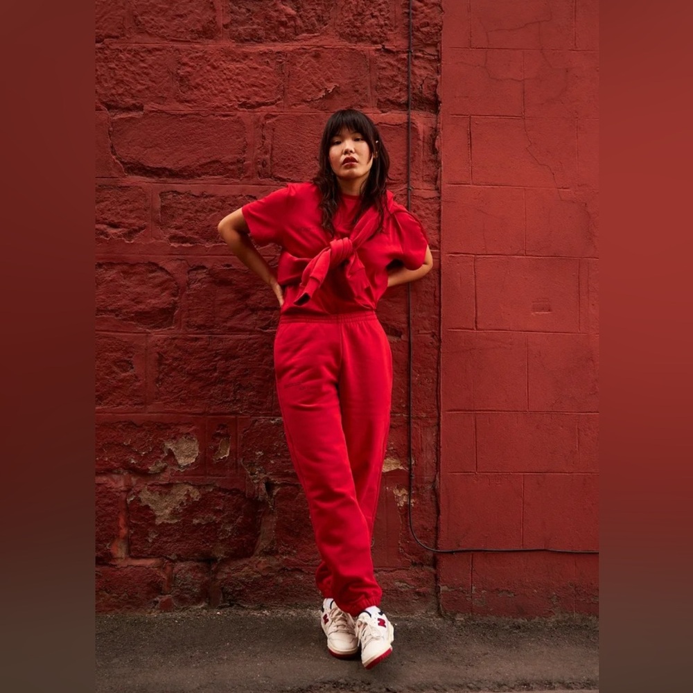 Pangaia Red Organic Cotton Hoodie and Pants Set Size S Oversized Unisex Goji Red - Picture 4 of 17